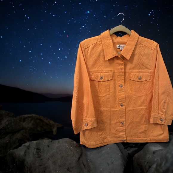 Denim & Co Jackets & Blazers - Denim & Co. Sherbet Orange Snake Print Jean Jacket-NWOT